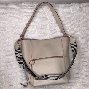 Rebecca Minkoff Beige Shoulder Bag with Black and White Strap